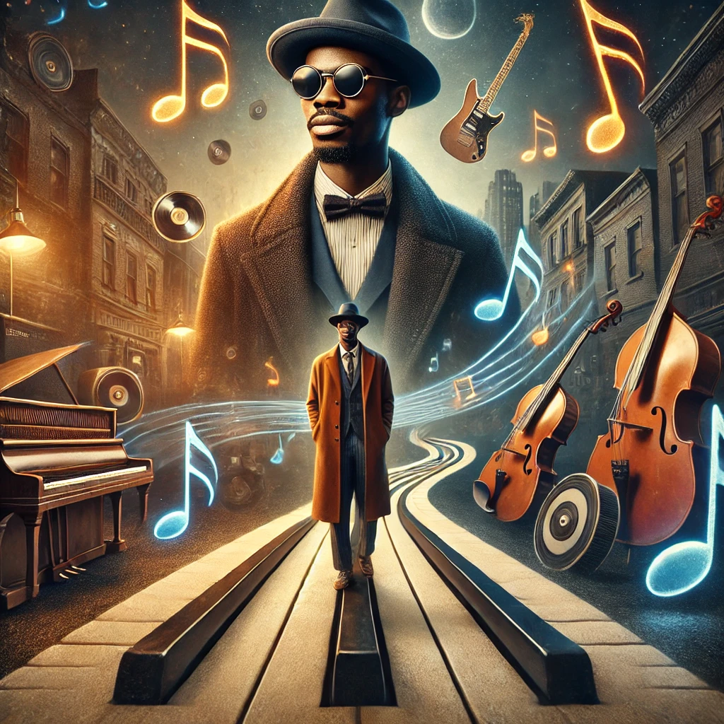 Notas musicales y compositor trabajando